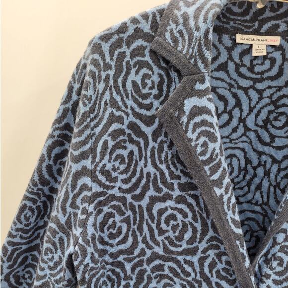 Isaac Mizrahi Live Blue Gray Knit Floral Resort Wear 2 Button Sweater Jacket - Picture 7 of 13
